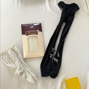 Dark gray Tights with Bows,Cream tights w silver dots and Condor Spain white sox